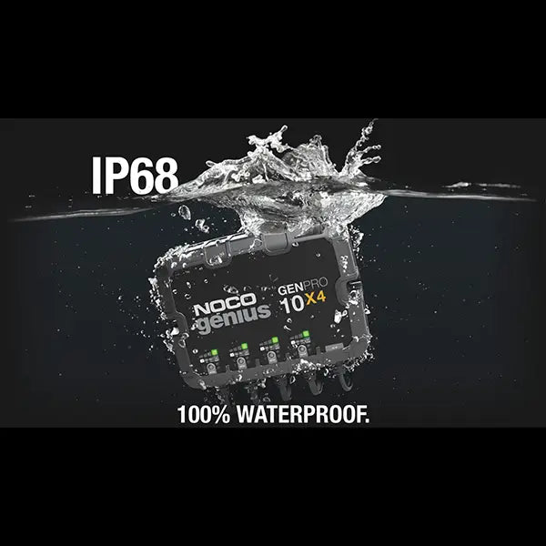 The NOCO GenPro10X4 is completely waterproof.