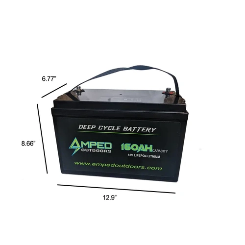 Amped Outdoors 160Ah 12v battery product photo with dimensions