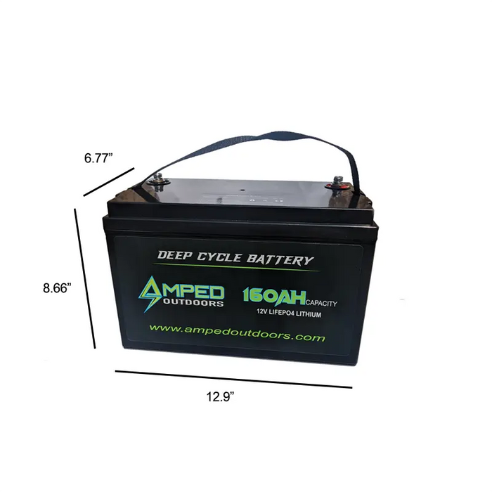 Amped Outdoors 160Ah 12v battery product photo with dimensions