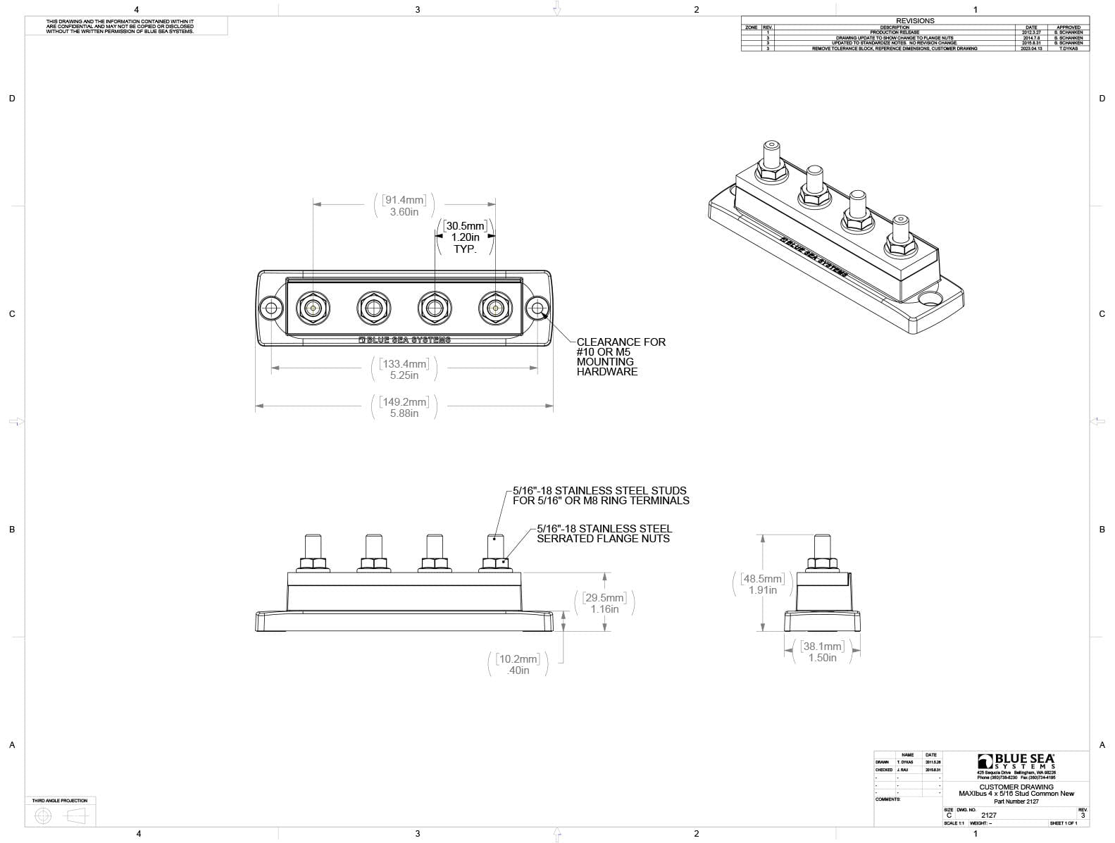 MaxiBus BusBar - Four 5/16" Studs