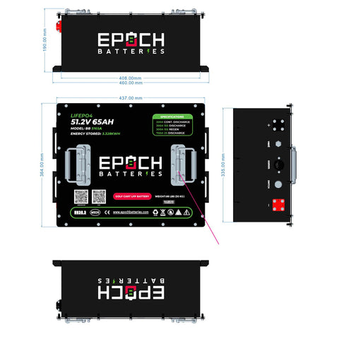 Epoch 48V 65Ah Golf Cart Battery Complete Kit - Lithium (LiFePO4)