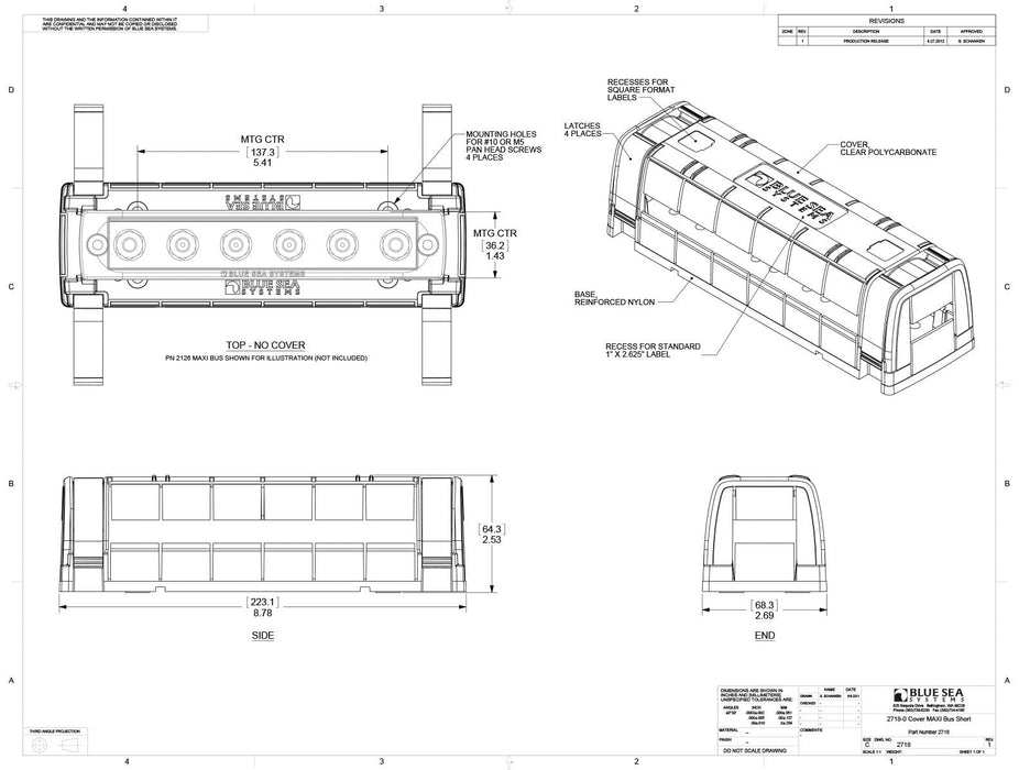 MaxiBus Insulating Cover for 6 Stud BusBar