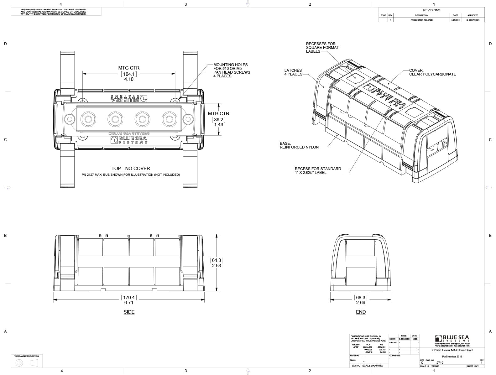 MaxiBus Insulating Cover for 4 Stud BusBar