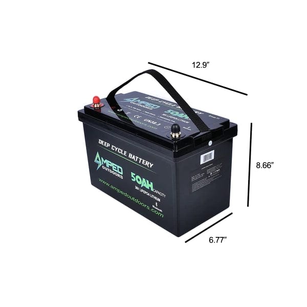 alternate product photo with dimensions of amped outdoors 36V 50ah lithium battery