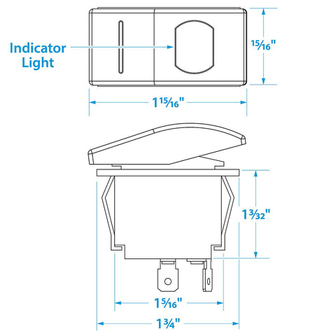 Seachoice Illuminated Rocker Switch, SPST, 3 Terminal, On/Off, Black