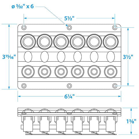 Seachoice 12331 LED 12V 6-Switch Distribution Panel, Pre-Wired, Boat Panel Mount