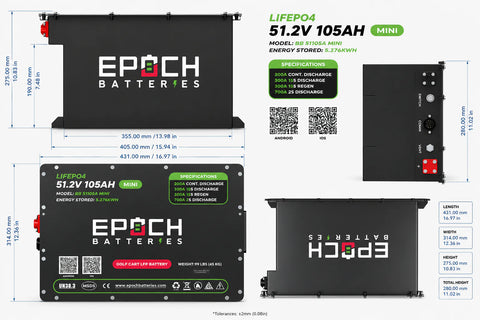 Epoch 48V 105Ah MINI Golf Cart Battery Complete Kit - Lithium (LiFePO4)