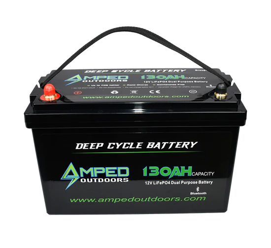 Amped outdoors 130ah dual purpose lithium battery.