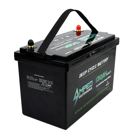 12V lithium marine battery amped outdoors.