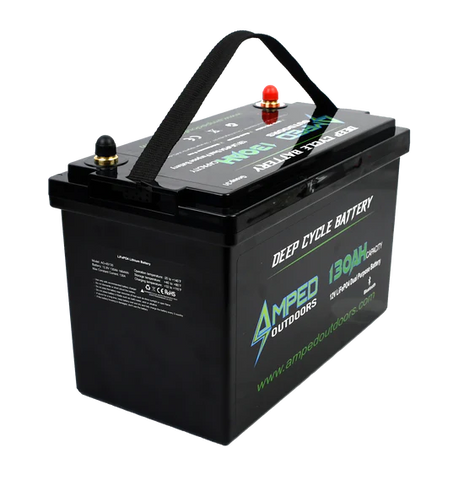 12V lithium marine battery amped outdoors.