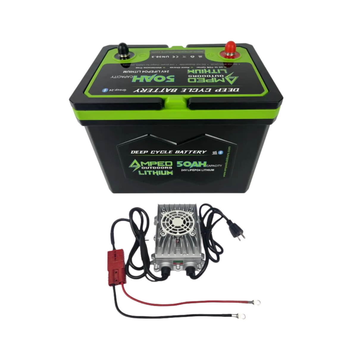 Amped Outdoors 24V 50Ah Lithium Trolling Motor Battery with Charger
