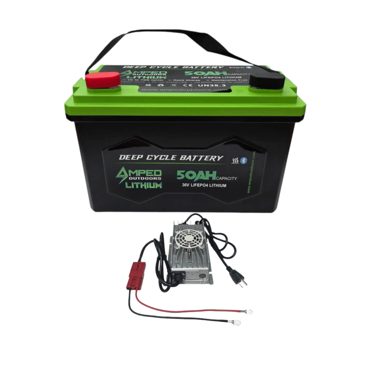 Amped Outdoors 36V 50Ah Lithium Trolling Motor Battery with Charger