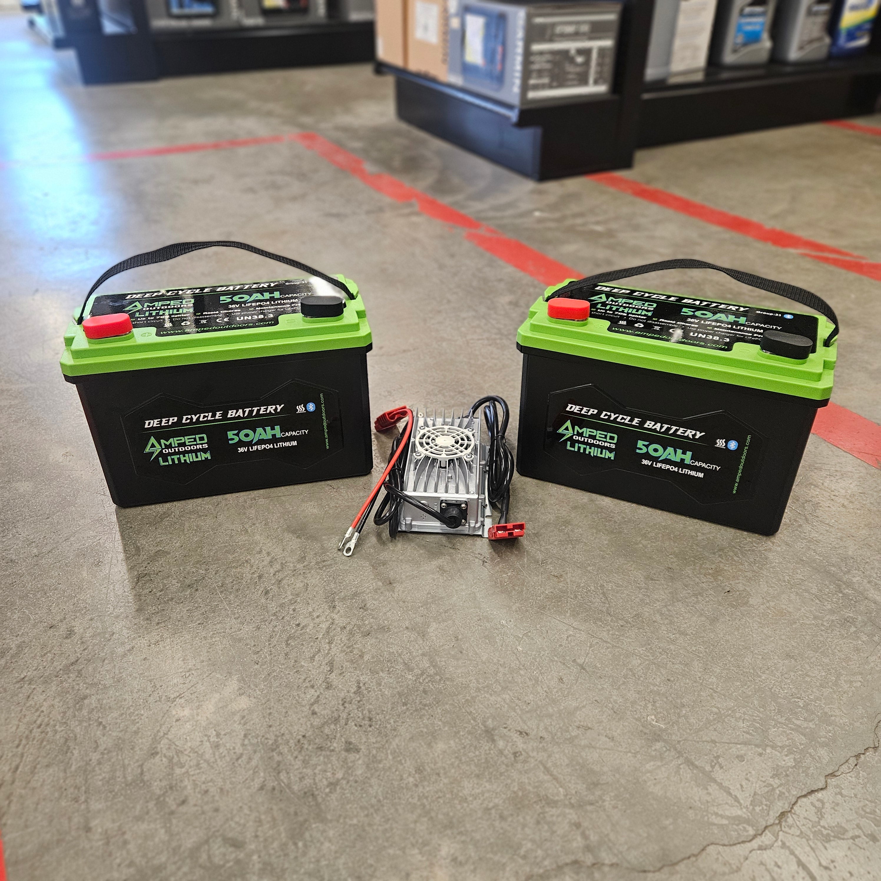 Amped Outdoors 36V 100ah lithium trolling motor batteries.