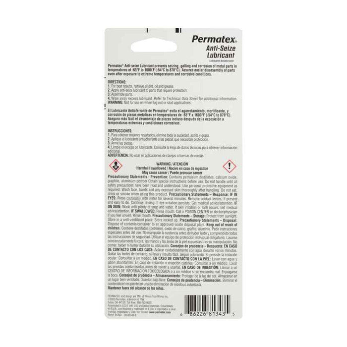 Permatex Anti Seize Lubricant rear of package