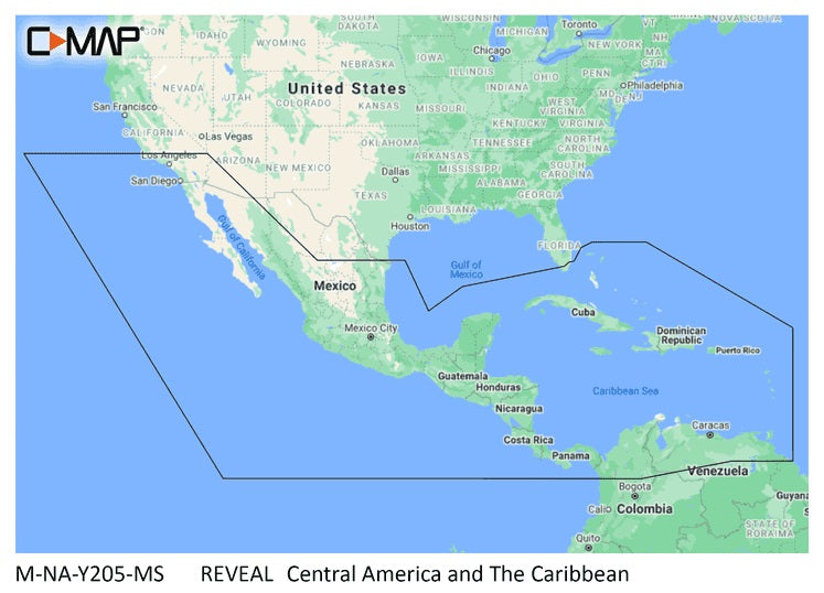 C-Map Reveal Central America and The Caribbean lake map card