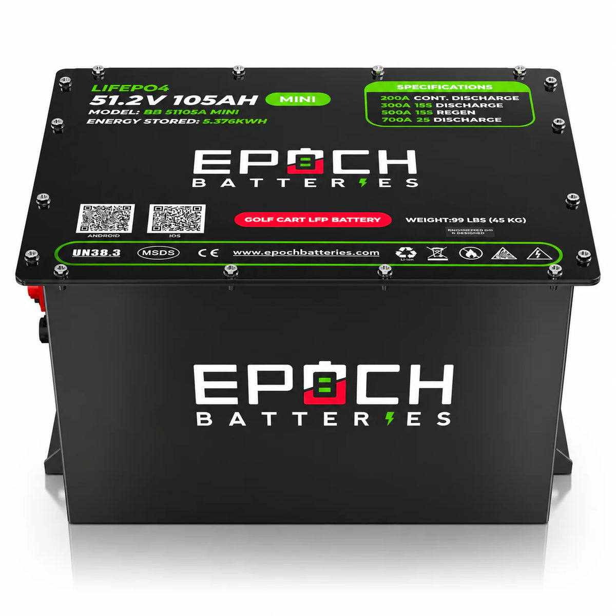 Epoch 48V 105Ah MINI Golf Cart Battery Complete Kit - Lithium (LiFePO4)