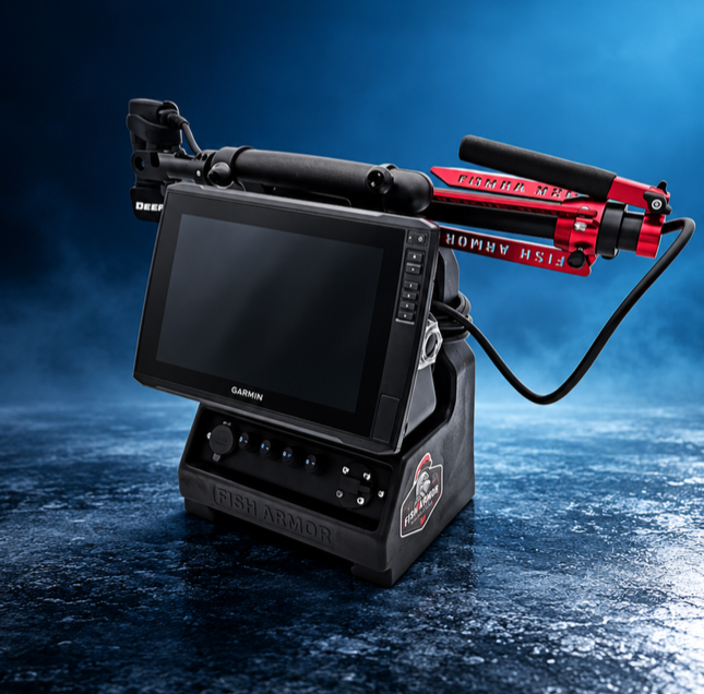 Garmin Livescope setup on a Fish Armor shuttle with pole