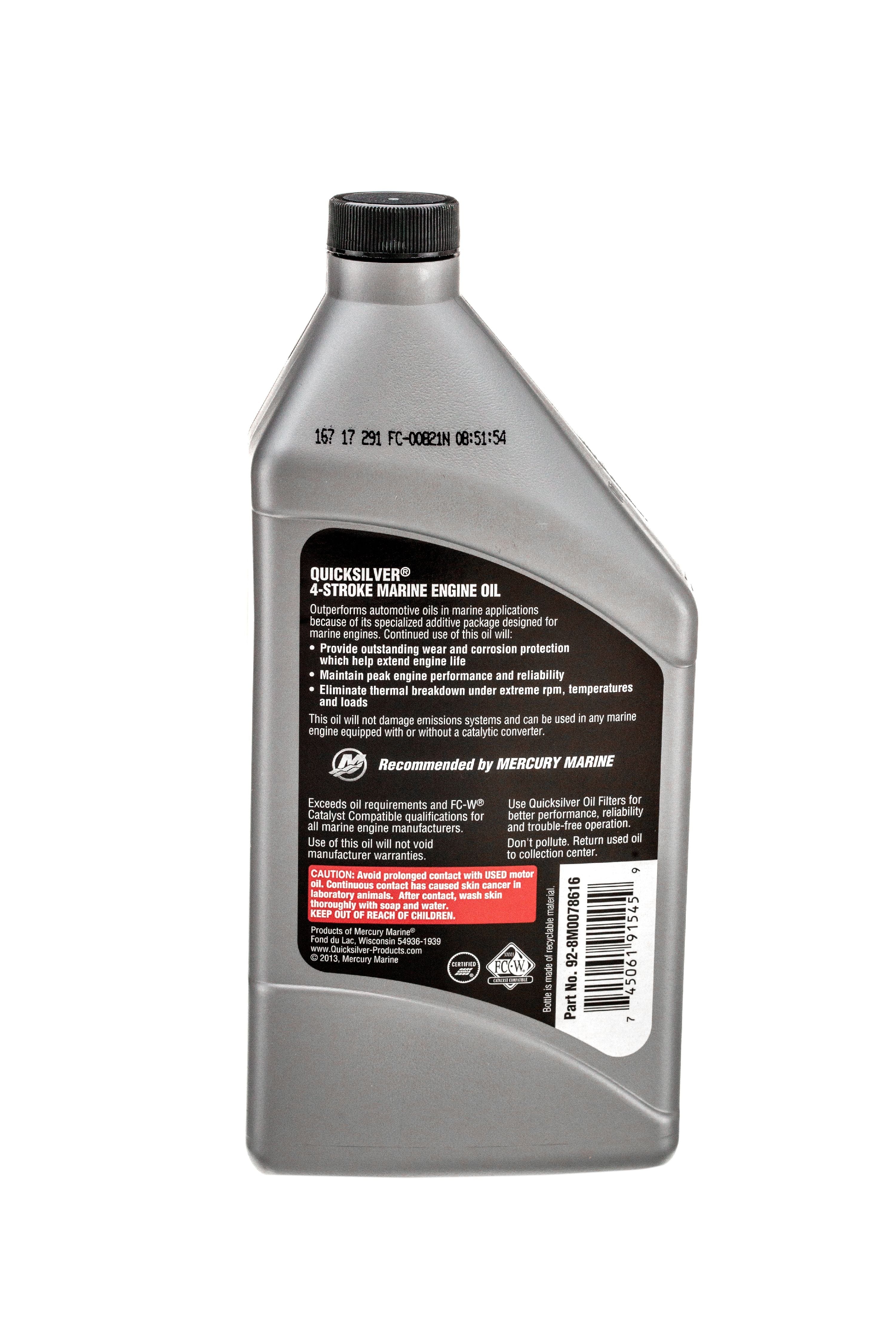 10W30 Quart Oil recommended by Mercury Marine.